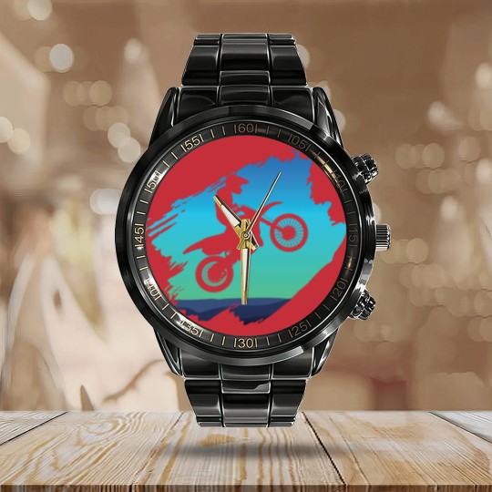 Discover Motocross Dirt Bike Calendar Steel Band Watch