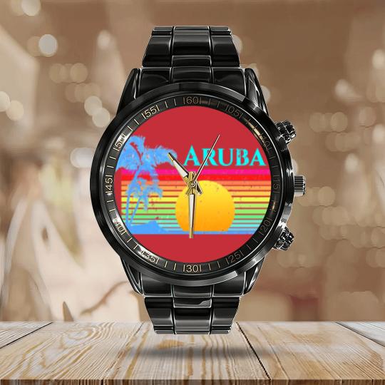 Discover Retro Beach Aruba Sunset - Aruba - Calendar Steel Band Watch