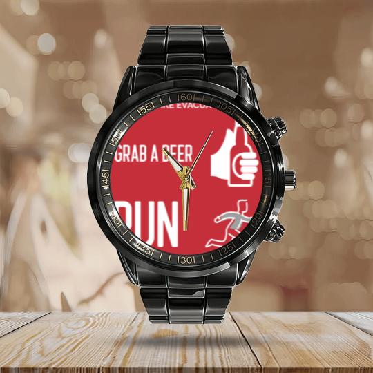 Discover Earthquake Evacuation Plan - Grab A Beer - Run Calendar Steel Band Watch