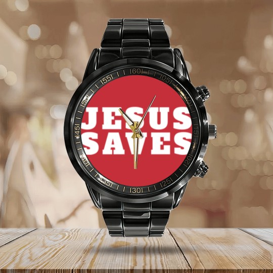 Discover Jesus Saves - Christian - Jesus Saves - Calendar Steel Band Watch