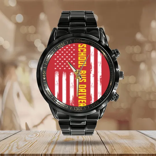 Discover School Bus Driver Proud Flag Pride Gift Calendar Steel Band Watch
