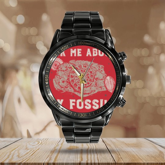 Discover Fossil Collector | Paleontologist Fossil Dino Gift Calendar Steel Band Watch