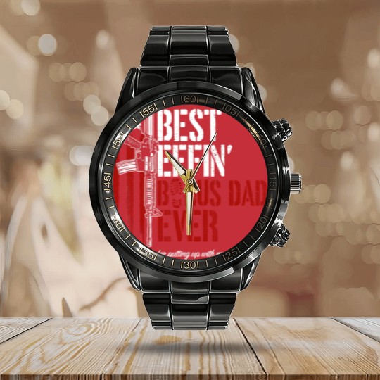 Discover Mens Best Effin Bonus Dad Ever Daddy Gun Rights Calendar Steel Band Watch