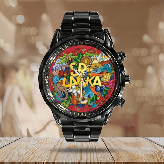 Discover Sri Lanka Ceylon Culture Elements Calendar Steel Band Watch