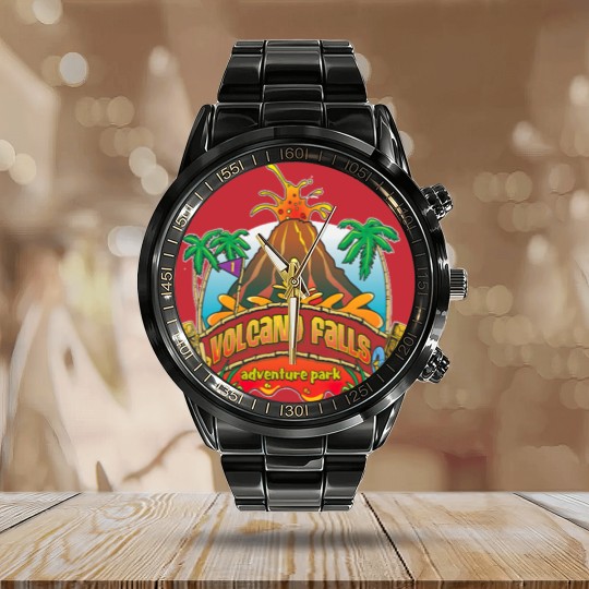 Discover VOLCANO FALLS ADVENTURES Calendar Steel Band Watch