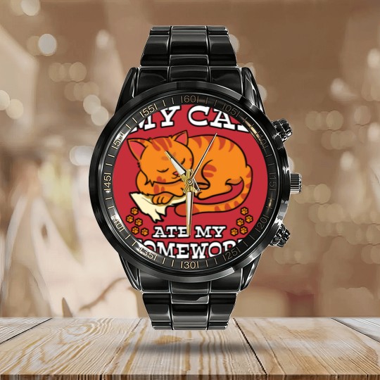 Discover My Cat Ate My Homework Calendar Steel Band Watch