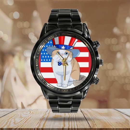 Discover Exotic Shorthair Cat 4th of July - Exotic Cat - Calendar Steel Band Watch