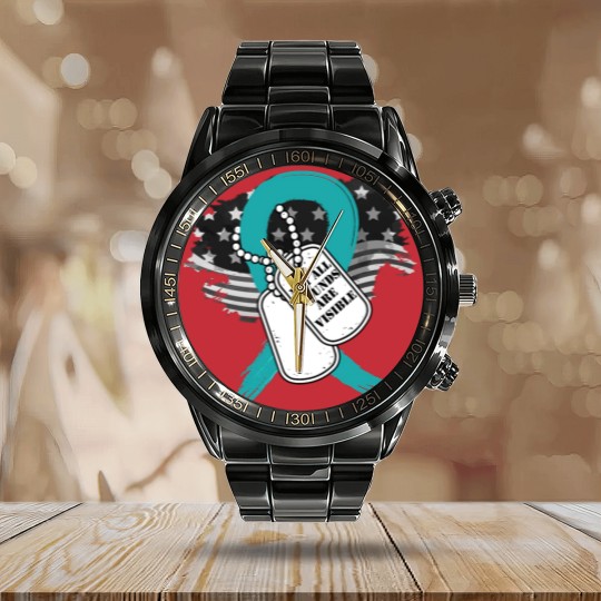 Discover Not all wounds are visible PTSD Awareness 22 Vete Calendar Steel Band Watch