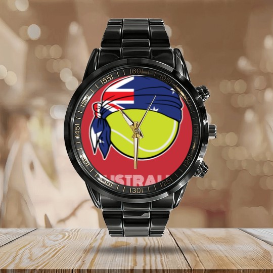 Discover Australia Mens Tennis Top for Australian players, Calendar Steel Band Watch