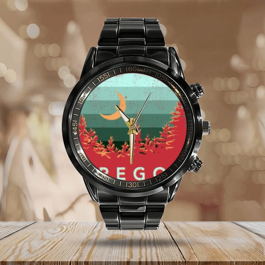 Discover Oregon Vintage Sunset Outdoors Hiking Souvenir Calendar Steel Band Watch