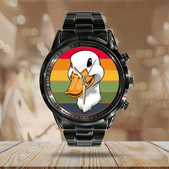 Discover Duck Head Retro Funny Water Ducklings Calendar Steel Band Watch