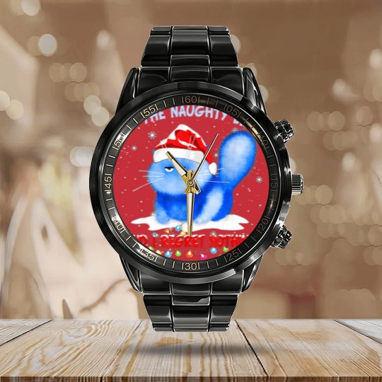 Discover On The Naughty List I Regret Nothing Cat Santa Calendar Steel Band Watch