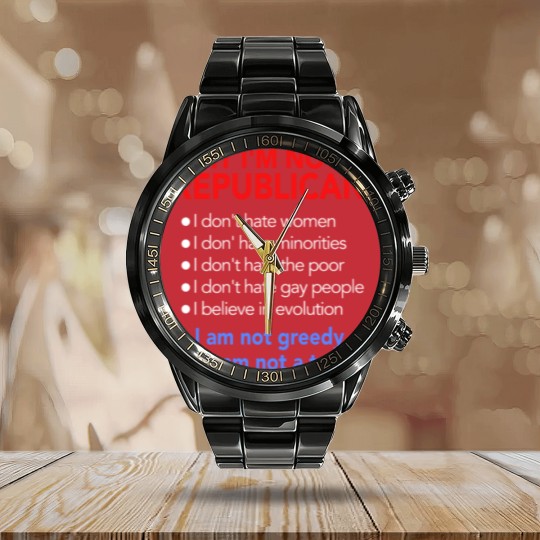 Discover Not Republican Calendar Steel Band Watch