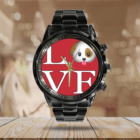 Discover Love Cute Dog _emoji icon smiley emoticon Calendar Steel Band Watch