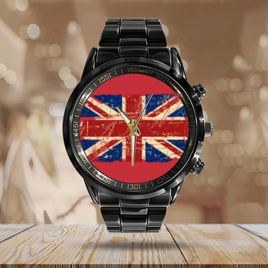 Discover Union Jack Flag - Vintage Look Calendar Steel Band Watch