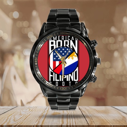 Discover American Born Filipino - Fil-Am Filipino American Calendar Steel Band Watch