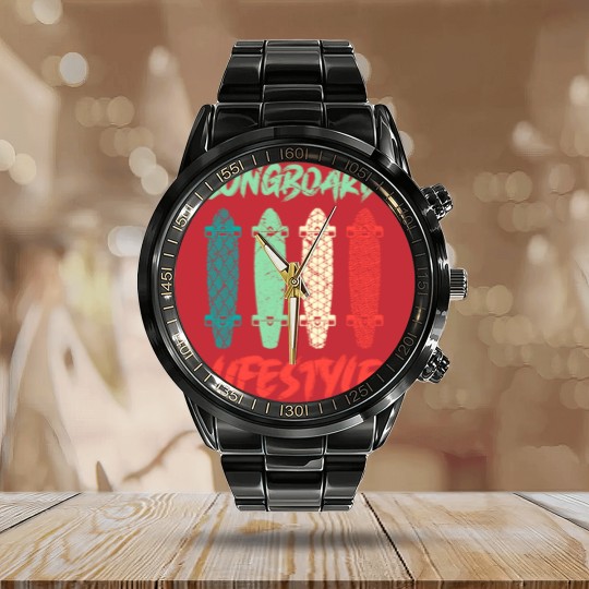 Discover Longboard Lifestyle Skateboarder Saying Gift Calendar Steel Band Watch