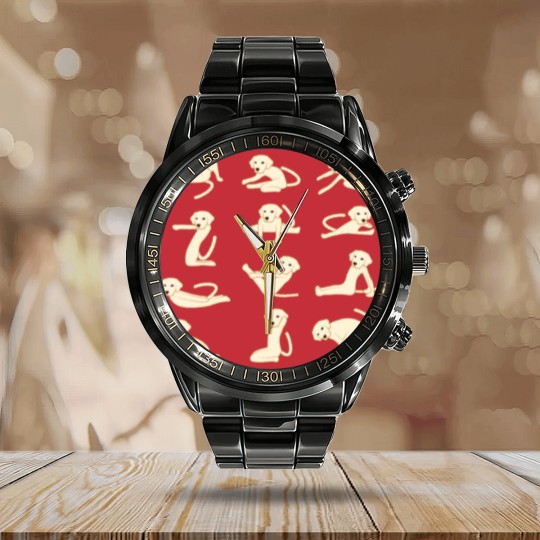 Discover Dogs doing Yoga Funny Animal Calendar Steel Band Watch Calendar Steel Band Watch