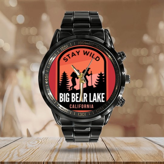 Discover Big Bear Lake California Hiking in Nature - Big Bear Lake California - Calendar Steel Band Watch