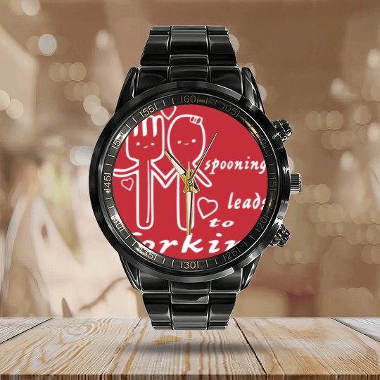 Discover Spooning Leads To Forking ©WhiteTigerLLC.com Calendar Steel Band Watch