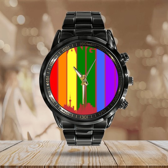 Discover Shanghai China Rainbow LGBT Gay Pride Calendar Steel Band Watch