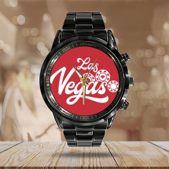 Discover Las Vegas Vintage Gambling Calendar Steel Band Watch