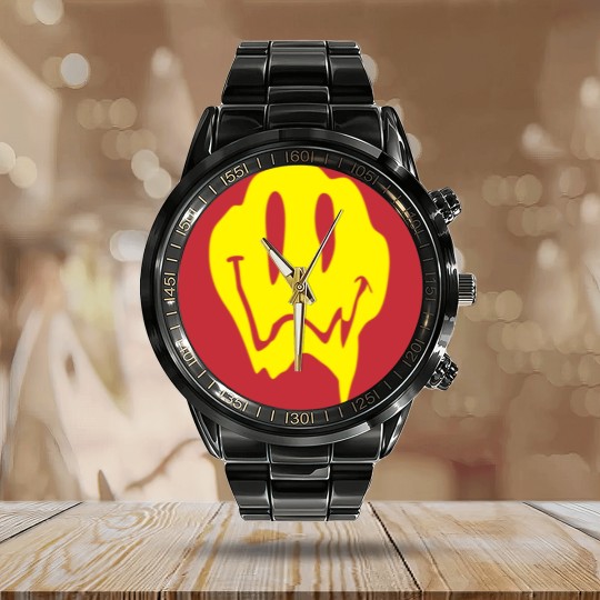 Discover Melting Acid Smiley Face Calendar Steel Band Watch
