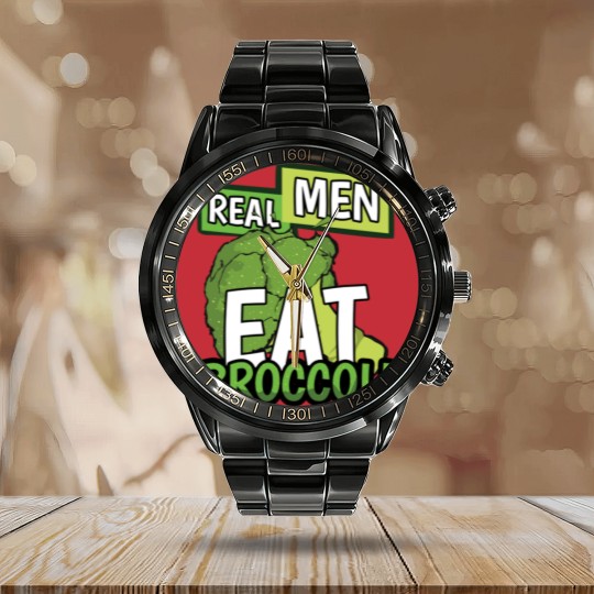 Discover Real Men Eat Broccoli - Men - Calendar Steel Band Watch