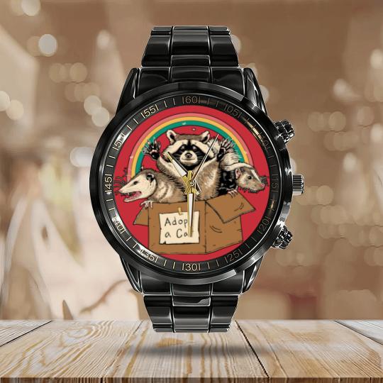 Discover Racoon Opossum Calendar Steel Band Watch