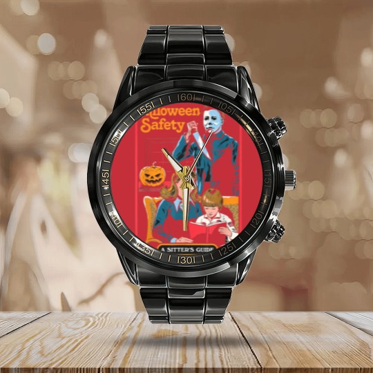 Discover Halloween Safety Calendar Steel Band Watch