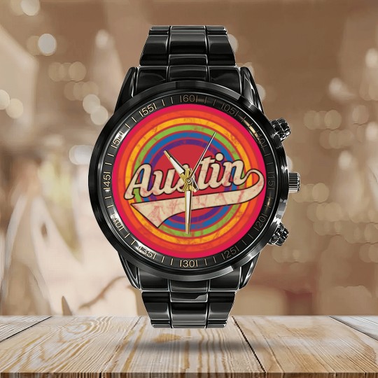 Discover Austin- Retro Rainbow Faded-Style - Austin - Calendar Steel Band Watch
