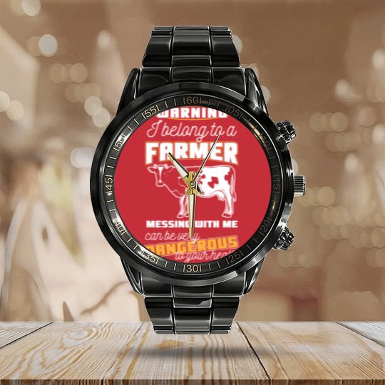 Discover Warning Belong To A Farmer Funny Farming Gift Calendar Steel Band Watch