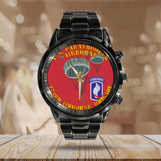 Discover Army - US Paratrooper - 173rd Airborne Bde wo Shadow - Military - Calendar Steel Band Watch