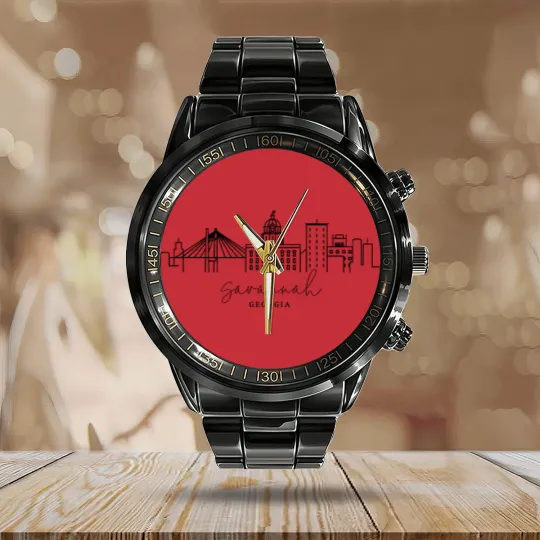 Discover Savannah Calendar Steel Band Watch, Georgia Calendar Steel Band Watch, Savannah GA Calendar Steel Band Watch