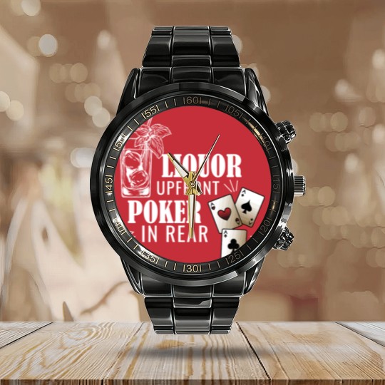Discover Liquor Up Front Poker In The Rear Gambling Long Sl Calendar Steel Band Watch