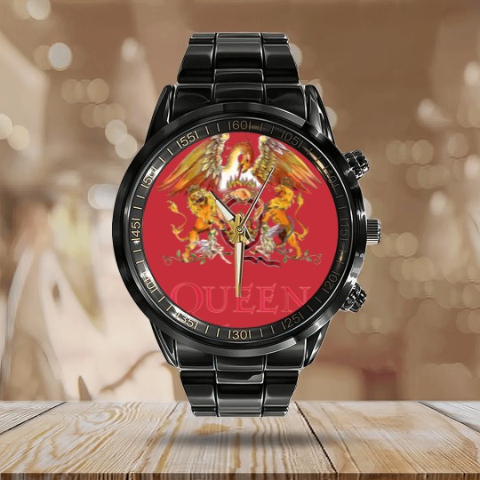 Discover Queen White Crest Freddie Mercury Brian May Calendar Steel Band Watch Calendar Steel Band Watch