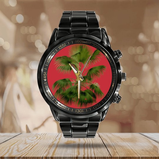 Discover Palm Tree Botanical Illustration Calendar Steel Band Watch
