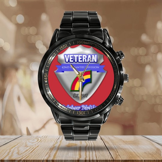 Discover Veteran 42nd Infantry Division Calendar Steel Band Watch