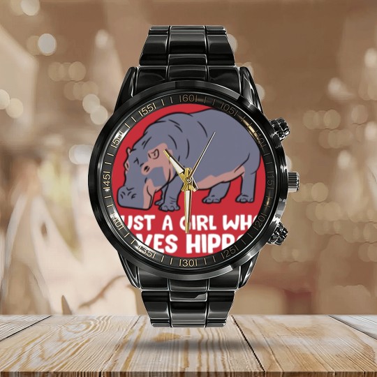 Discover Hippo Girl Just a Girl Who Loves Hippos Calendar Steel Band Watch