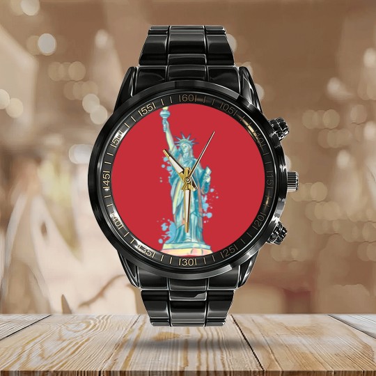 Discover Statue of Liberty in watercolor Calendar Steel Band Watch