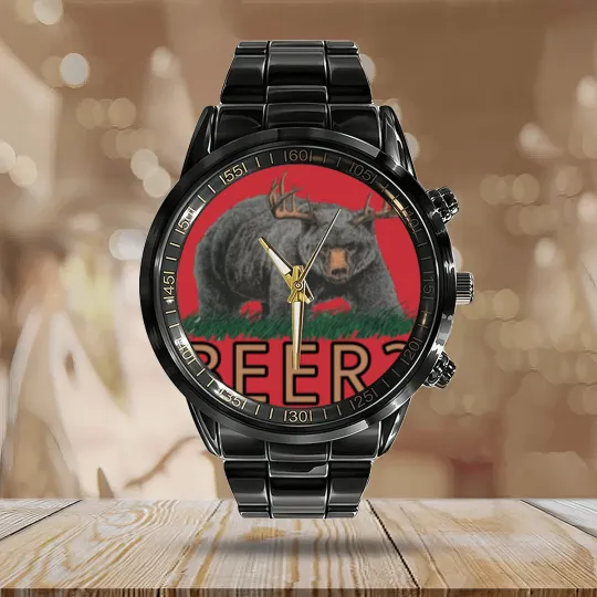 Discover Bear Deer Beer - Beer - Calendar Steel Band Watch