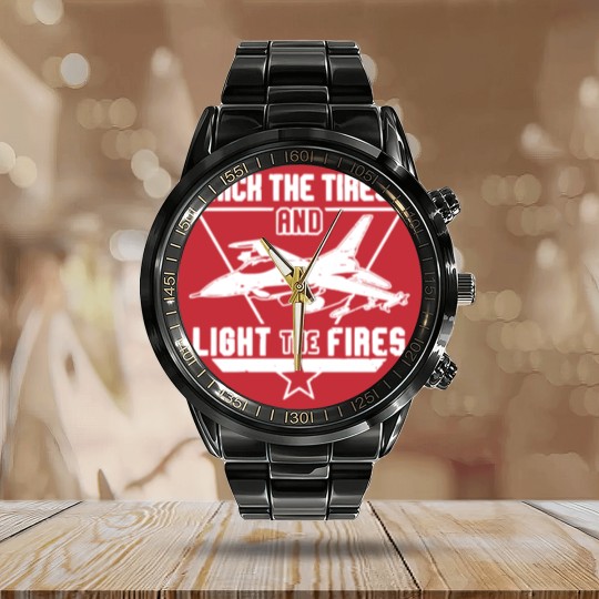 Discover Kick the Tires and Light the Fires Fighter Jet Calendar Steel Band Watch