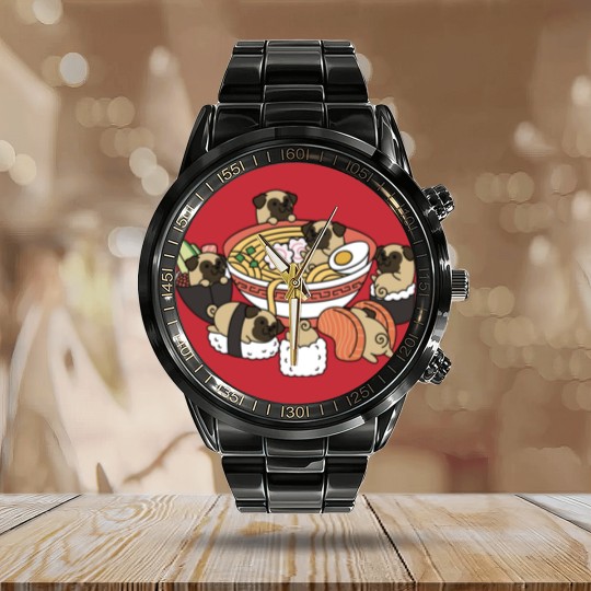 Discover Pug Ramen Sushi - Pug - Calendar Steel Band Watch
