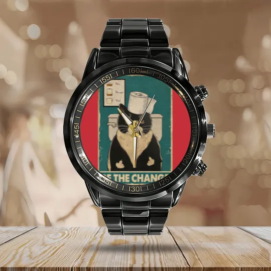 Discover Be The Change Tuxedo Cat kitten quotes gift Calendar Steel Band Watch