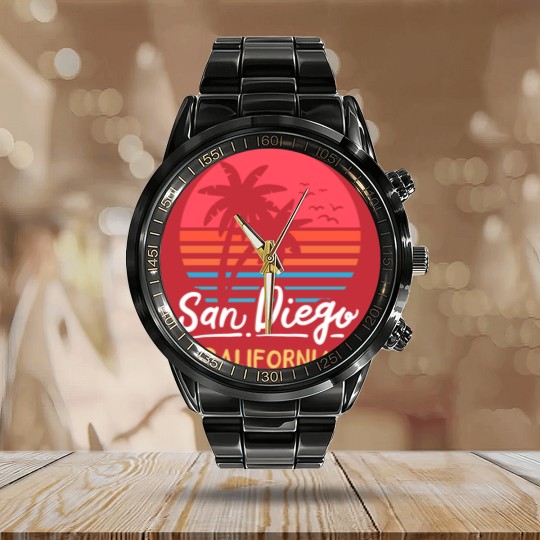 Discover San Diego California CA Vintage Calendar Steel Band Watch