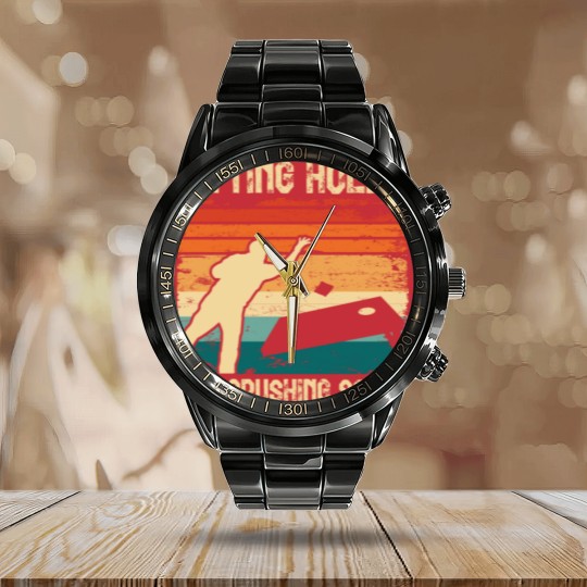 Discover Hitting Holes and Crushing Souls Cornhole Hole Calendar Steel Band Watch