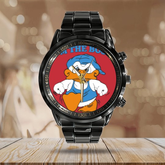 Discover I'm The Boss Duck Calendar Steel Band Watch 90s Cartoon Tourist Calendar Steel Band Watch