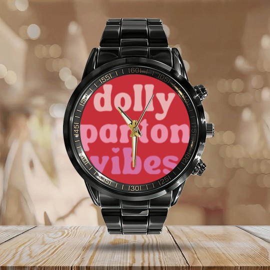 Discover Dolly Parton Vibes Calendar Steel Band Watch | Dolly Parton Calendar Steel Band Watch for Women | Unisex Graphic Calendar Steel Band Watch | Retro Dolly Calendar Steel Band Watch | Country Retro Style Calendar Steel Band Watch