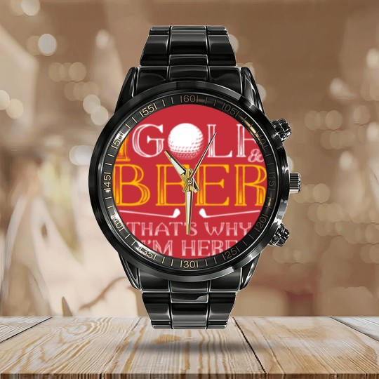 Discover Golf and Beer Joke Dad Calendar Steel Band Watch Funny Beer And Golf Lover Gift - Drinking Beer And Playing Golf Great - Calendar Steel Band Watch