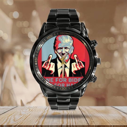 Discover Middle Finger Biden Republican American Flag Calendar Steel Band Watch